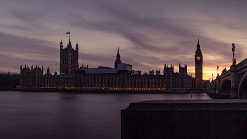 View of buildings against sky at sunset