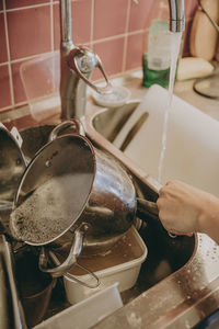 Washing dishes, close-up