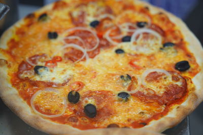 Close-up of pizza on table