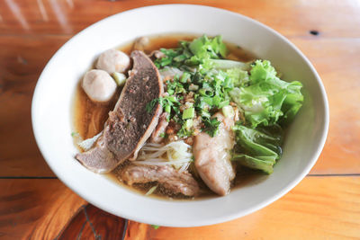 High angle view of meal served on table