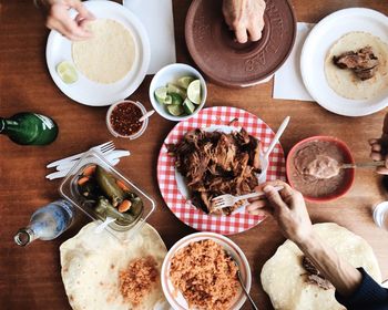 High angle view of food on table