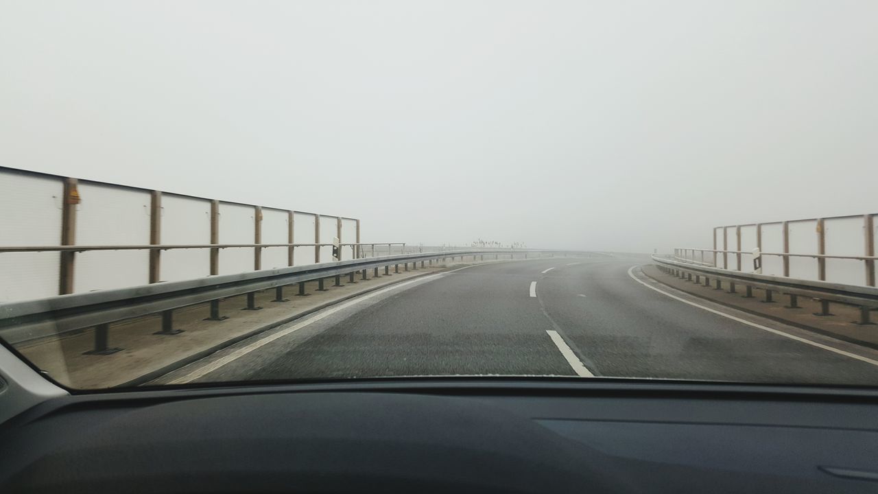 car, transportation, road, copy space, the way forward, clear sky, windshield, car point of view, land vehicle, car interior, day, no people, sky, nature, outdoors