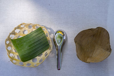 High angle view of bread in container