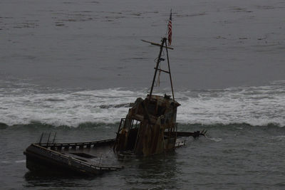 Abandoned ship in sea