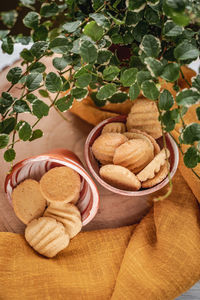 High angle view of cookies on table