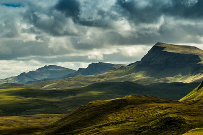 Scenic view of dramatic landscape against cloudy sky