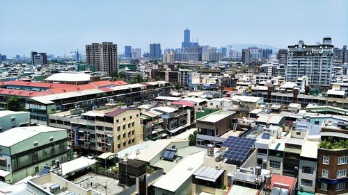 High angle view of cityscape against clear sky