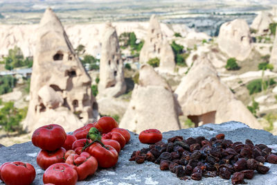 Close-up of cherries on rock