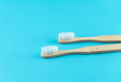 High angle view of blue plastic against white background