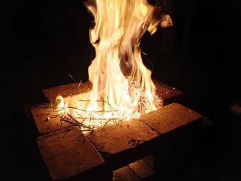 High angle view of fire pit at night