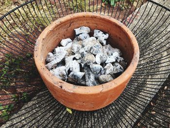 Close up of charcoals on fire pit