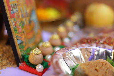 Close-up of candies on table