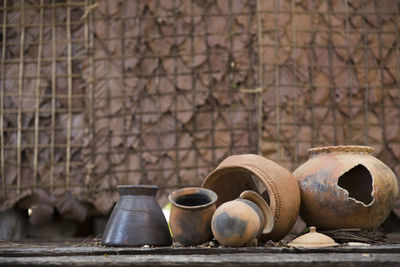 Damaged earthenware on table