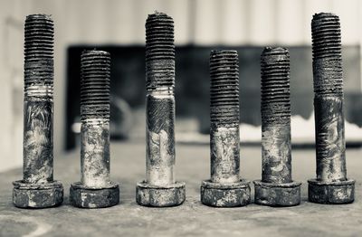 Close-up of stack of metal in row