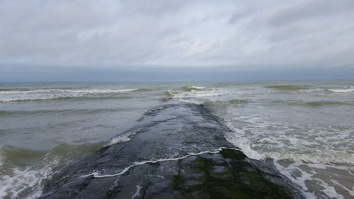 Scenic view of sea against cloudy sky