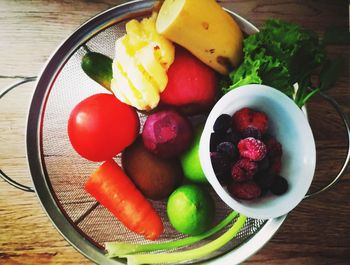 High angle view of breakfast on table