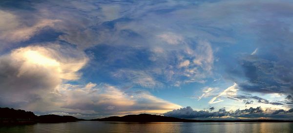 Scenic view of lake against cloudy sky