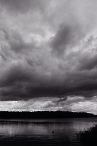 Scenic view of lake against cloudy sky