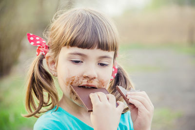 Close-up of young woman blowing bubbles