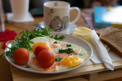 View of breakfast served on table