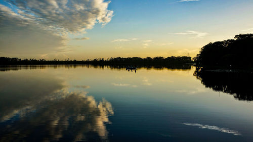 Scenic view of lake against sky during sunset