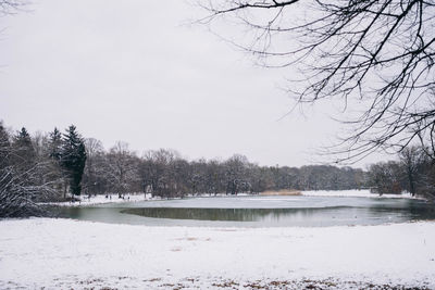 Scenic view of frozen lake against sky during winter