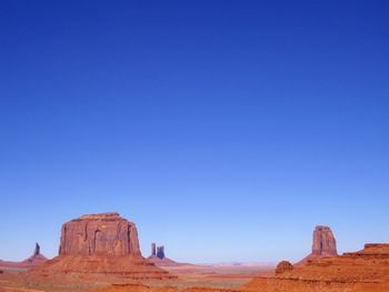 View of rock formations against clear blue sky
