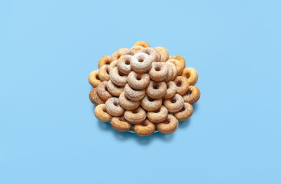 High angle view of cookies against blue sky