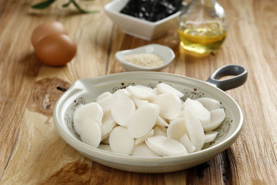 High angle view of food on table