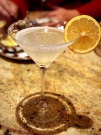 Close-up of drink in glass on table