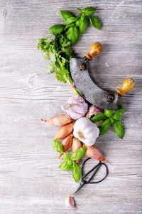 High angle view of vegetables on table