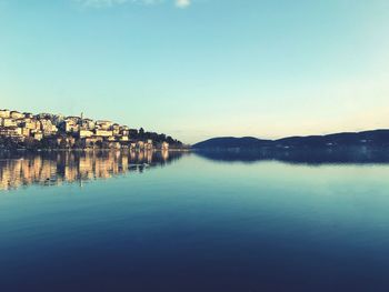 Scenic view of lake against clear sky