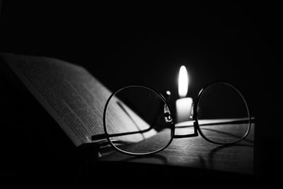 Close-up of eyeglasses on table