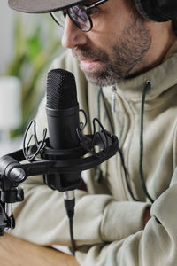 Close-up of man with microphone