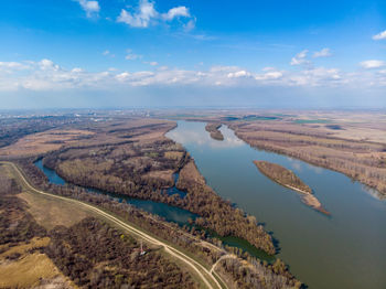 High angle view of road against sky