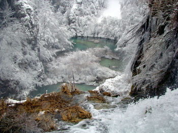 Scenic view of river stream during winter