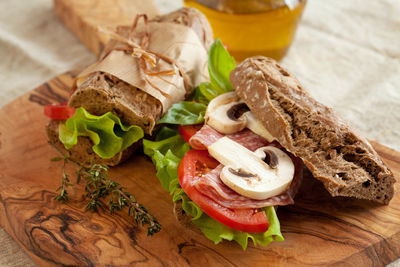 Close-up of fresh meal served on table