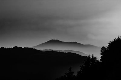 Scenic view of silhouette mountains against sky