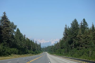 Empty road by trees against sky