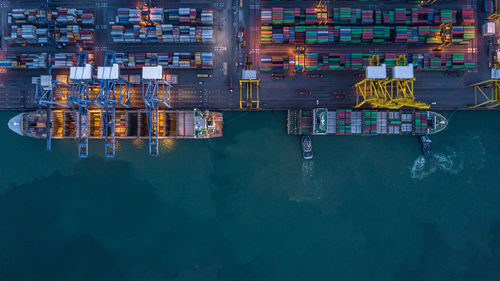 Directly above shot of cargo containers at harbor