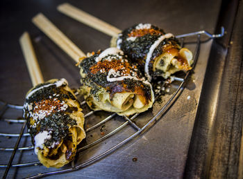 High angle view of food in plate on table