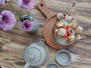 High angle view of potted plant on table