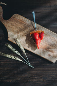 High angle view of strawberries on table