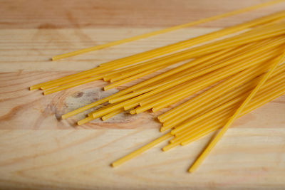 High angle view of yellow food on table