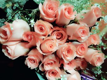 High angle view of rose bouquet