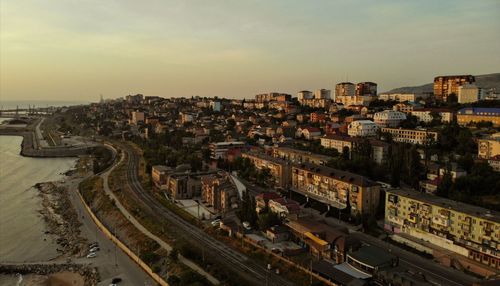 High angle view of street amidst buildings in city