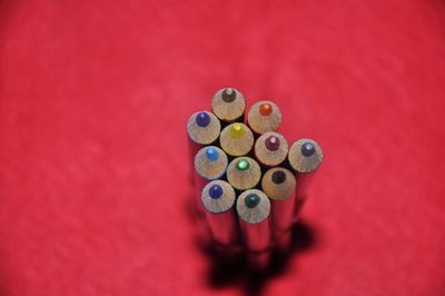 High angle view of colored pencils on table