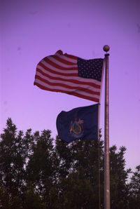 Low angle view of silhouette flag against sky