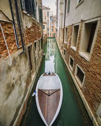 High angle view of canal amidst buildings