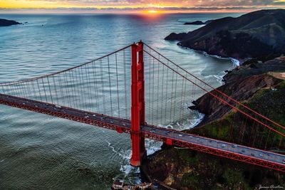 High angle view of suspension bridge over river